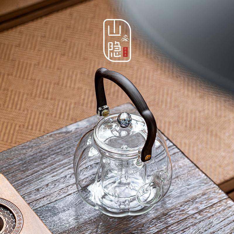 高硅耐玻璃提梁无壶煮茶器围炉煮茶硼家高用端智热能玻璃茶壶南瓜