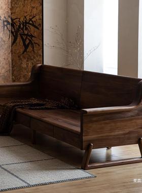 愫木之黑中CR-43242式胡桃加厚四人位木客厅小户户实木三橡沙发小