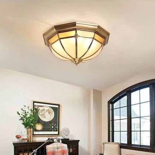 美式全铜吸顶led圆灯形家用客灯简约现代室房间灯具3022跨卧境厅