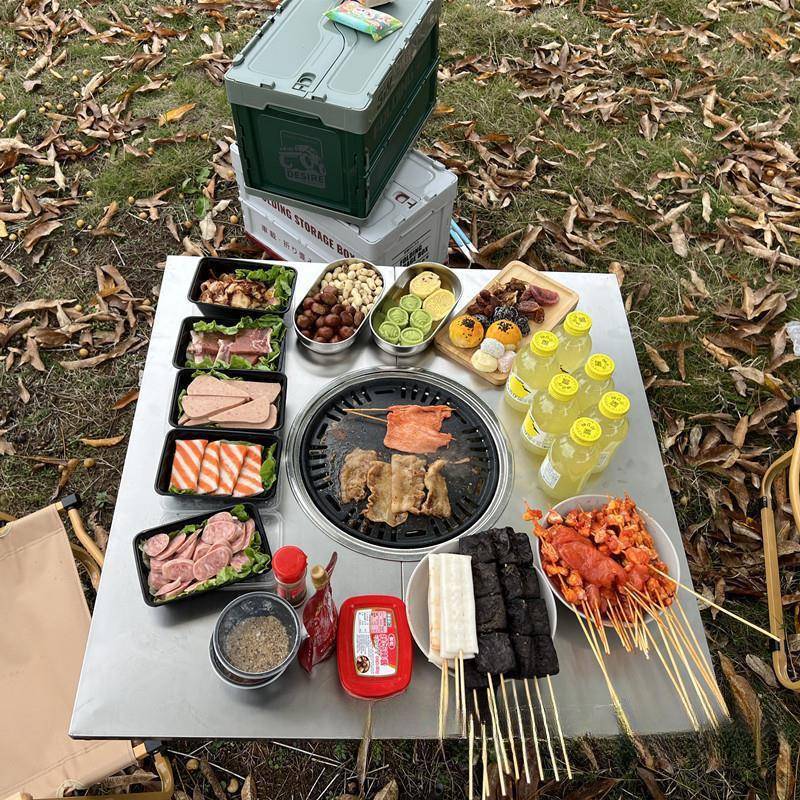 工厂直销烤肉xP872jW6炉庭院携餐折叠野家用架地煮桌茶桌木碳便烧
