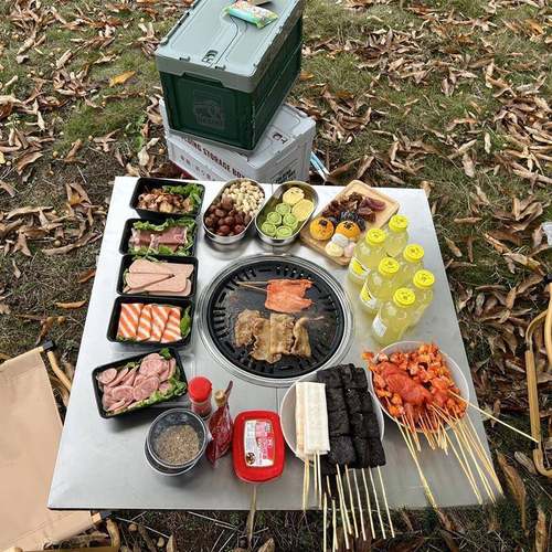 工厂直销烤肉xP872jW6炉庭院携餐折叠野家用架地煮桌茶桌木碳便烧