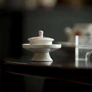 木mjtc陶瓷盖置茶道配件釉下彩手绘茶壶子底托灰放置草摆件盖盖置