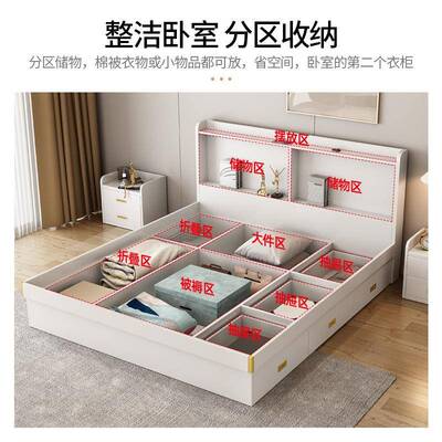 现代简约实木多层板气压高箱床风家主卧用1.MXU8米人小户型双储物