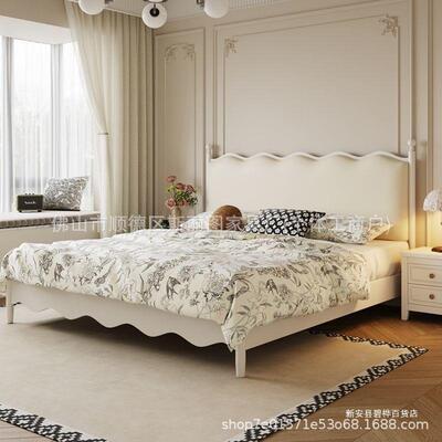 新中式床16251简约实波浪涟漪床主卧.米双床软靠床复木人古储物床