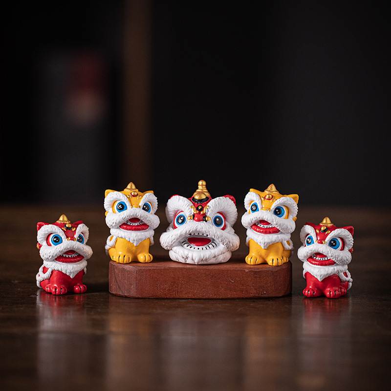 中式国潮舞狮茶宠摆件故宫文创吉祥物醒狮客厅家居办公桌面装饰品