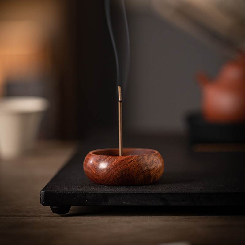 花梨木香插黑檀木圆形便携式旅行香座室内檀香沉香多孔木质线香炉