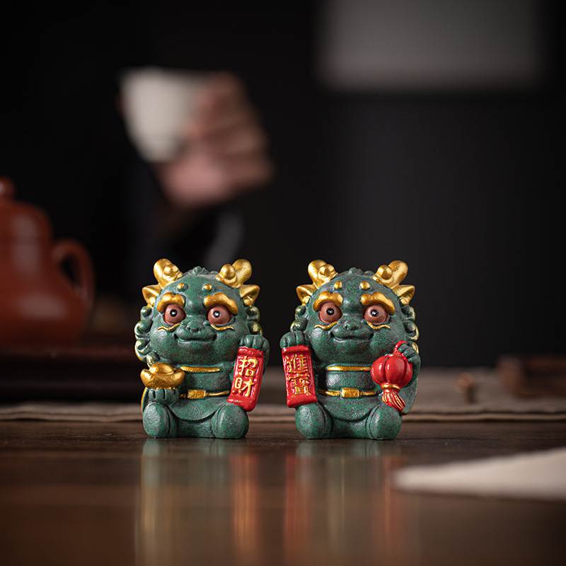 新中式祥龙才子发财摆件彩金手绘工艺品瑞兽生肖龙开业乔迁送礼物