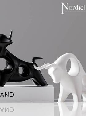 贝汉美创意家居装饰品 客厅电视柜牛气冲天摆件陶瓷工艺礼品