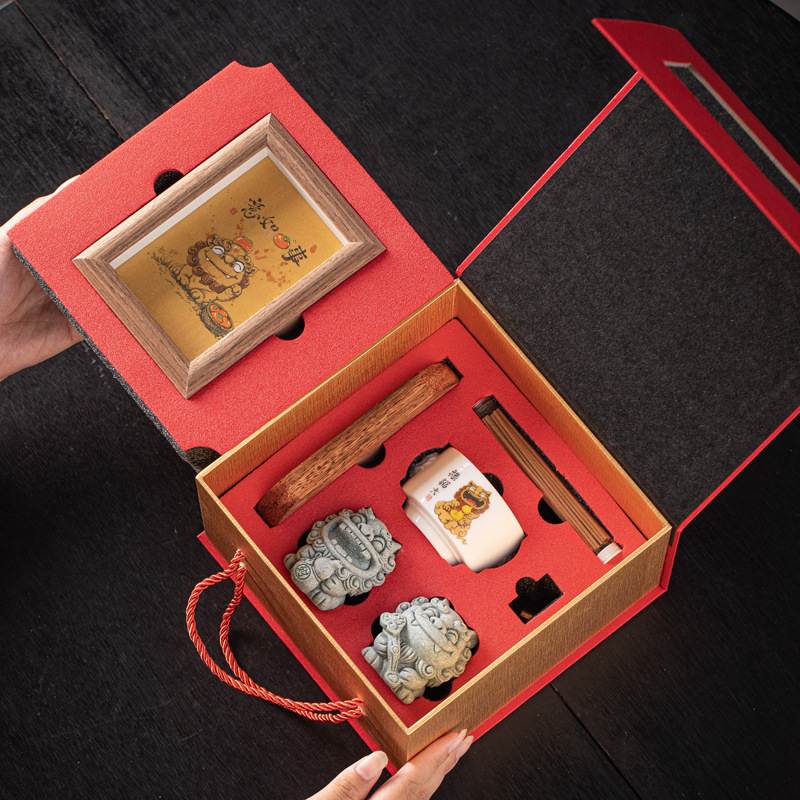 可爱情绪治愈系石狮子 摆件一对公司伴手礼礼盒套组家居桌面摆饰