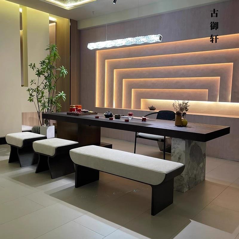 新中式实木茶桌酒店民宿新款岩板岛台家用泡茶桌可定制茶台高级感