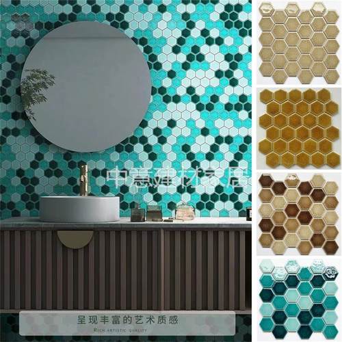 网红中六角马赛克六边形冰裂纹厨房卫生间浴室吧台背景墙装饰瓷砖