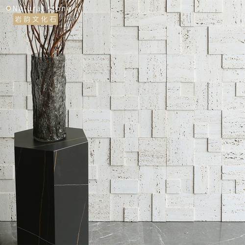 洞石大理石马赛克瓷砖背景墙d高低面客厅石材墙面酒店大堂墙砖