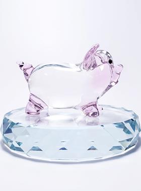 可爱小猪生日礼物水晶玻璃创意摆件十二生肖动物属相琉璃车载饰品
