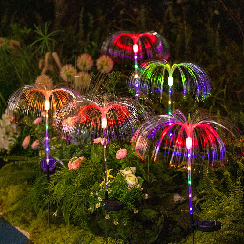 户外太阳能水母灯防水庭院灯草坪灯景观氛围地插彩灯Y光纤七彩变