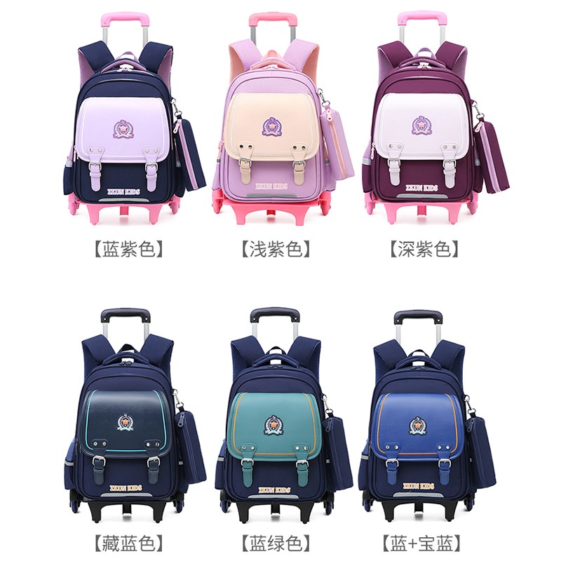 儿童小学生闪光拉杆书包女孩防水拖拉爬楼大容量男孩拉杆式双肩包