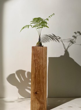侘寂风木墩底座玄关客厅落地装饰方形柱子摆件日式实木茶室雕塑台