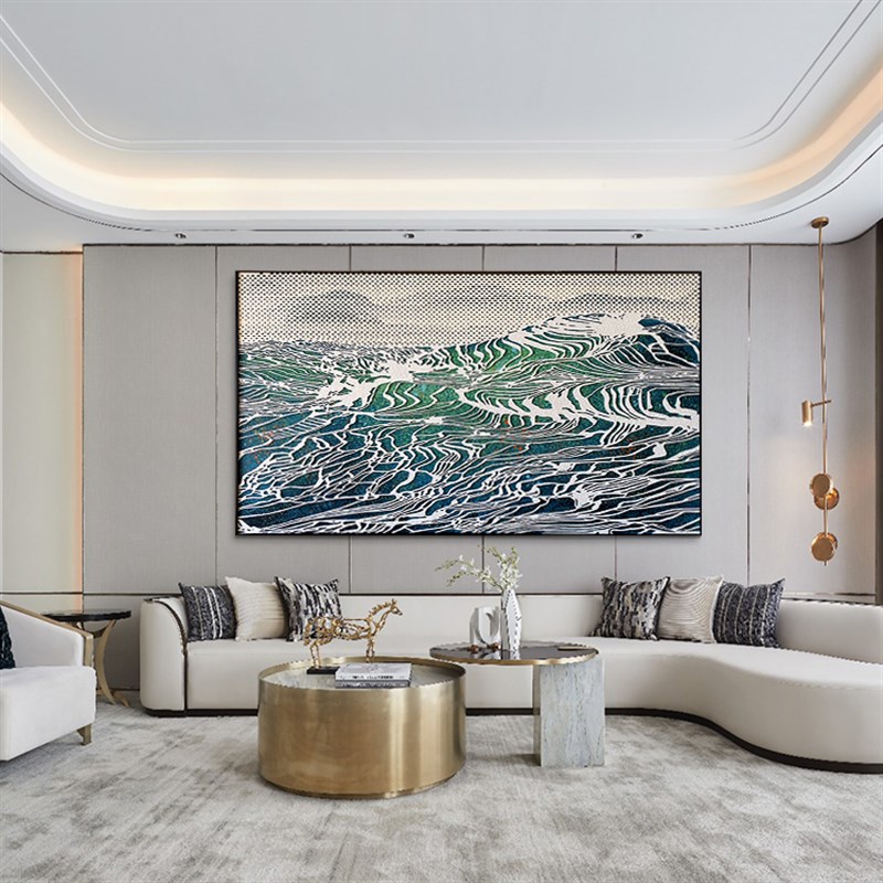 新中式卧室横幅挂画立体抽象挂画客厅中式实物画样板间现代装饰画图片
