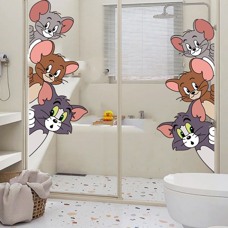 猫和老鼠厨房推拉门装饰贴纸卫生间玻璃防水防撞贴画浴室装饰门贴