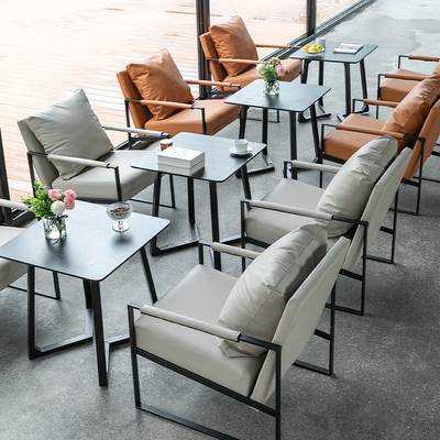 网红咖啡店沙发桌椅组合奶茶店书吧清吧饭厅沙发洽谈休闲皮椅商用