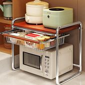 电饭煲架子置物架中古微波炉子厨房台面抽屉式 烤箱收纳家用多功能