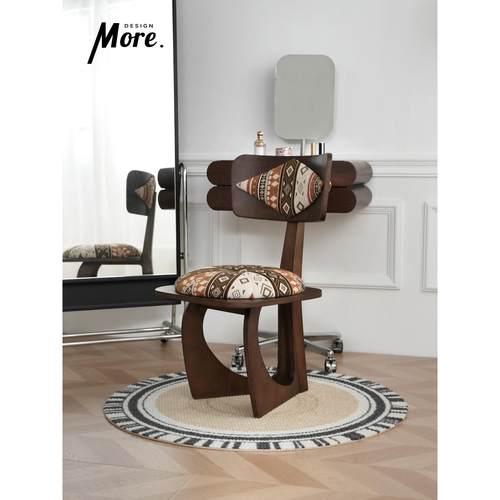 原创中古风梳妆凳轻奢高级感实木化妆凳法式覆古女生卧室化妆椅子