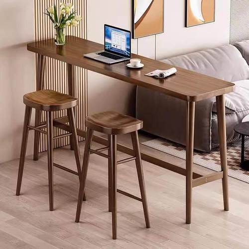 北欧实木吧台家用客厅餐桌隔断桌简约阳台靠墙长条桌高脚桌椅民宿