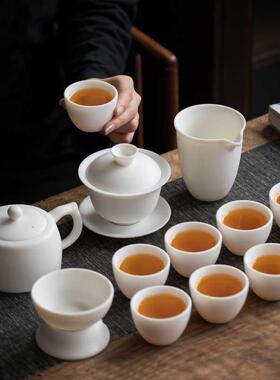 高档德化白瓷茶具套装家用羊瓷脂玉57491泡茶盖碗办公壶侧把茶茶