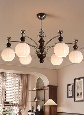 中古风木16522客厅吊灯新中式级高感玻璃灯罩实全光谱护眼木纹大