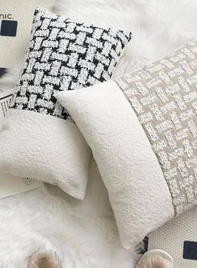 『花砖沙发抱枕靠枕轻奢北拼欧风i』n宿s奶茶色黑白色接民AET样板