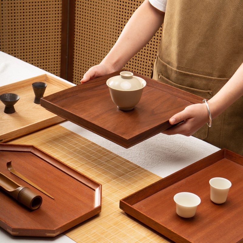 日式胡桃木托盘家用茶点盘茶奉y茶盘茶杯餐厅咖啡收纳盘实木餐盘