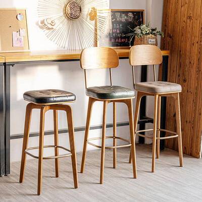 北欧靠吧台椅子家用吧凳PRS-CSW0式复古白蜡实背木高脚凳酒吧台椅