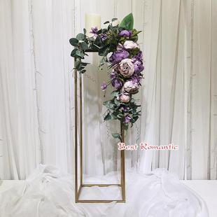 几何路引烤婚庆道具金色铁方框景花架装 饰T台背摆放节GOD艺庆漆用