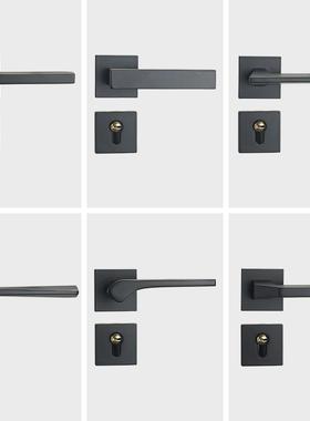 家用门锁通用型静音房门锁门把手房门五金卧室门锁具两件式黑色