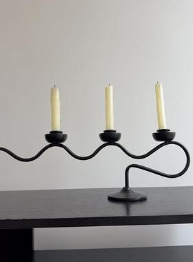 侘寂风铁艺烛台家用摆件黑色高级感蜡烛台氛围装饰艺术创意烛台架