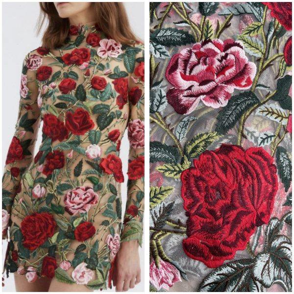 新款网红绣花玫瑰蔷薇花朵刺绣杏色黑色礼服晚装正红色面料辣妹装,纺织面料/辅料/配套,面料/布类,淘宝优惠券,粉丝福利购,淘宝优惠卷