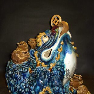 金蟾五子登科陶瓷商铺饰柜财位博古架玄关公司家居手工中式摆件