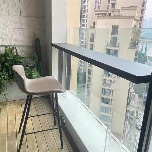实木吧台桌家用阳台吧台餐桌亚克力悬浮靠墙高脚桌长条客厅隔断桌