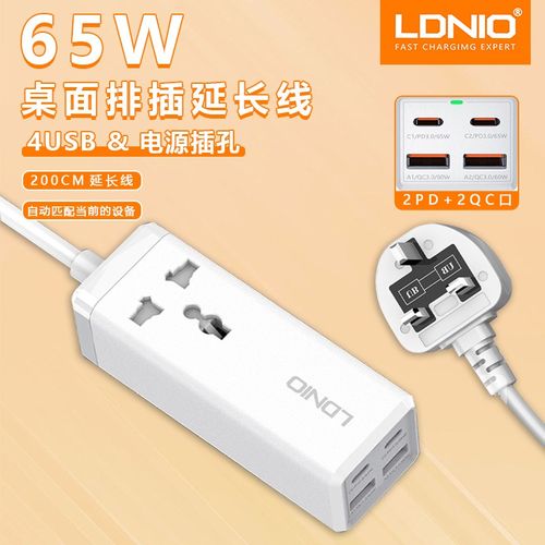 65W快充氮化镓英规港版排插pd桌面拖G线板多功能插座usb插排接线