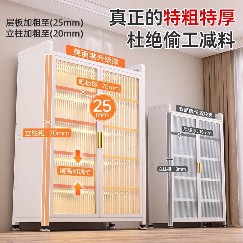 厨房置物柜家用落地收纳柜带门防尘储物对开门微波炉烤箱储物柜子