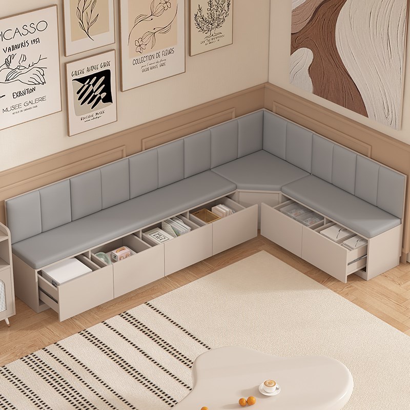 卡座沙发餐客厅软包坐垫一体柜实木家用收纳储物柜奶茶店长条凳子