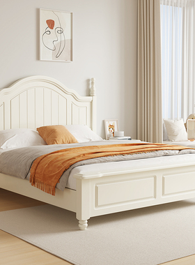 实木床美式1.5米k现代简约1.8m双人床白色1.35公主1.2米小户型主