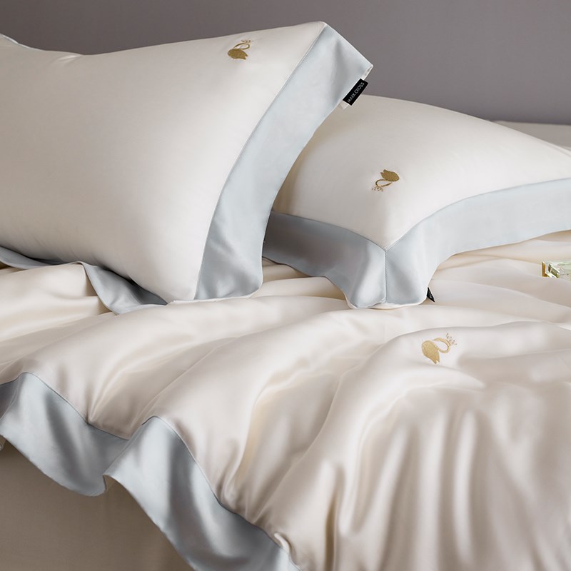 高端简约轻奢f100支超细旦天丝四件套纯色刺绣丝滑柔软床单床品1.