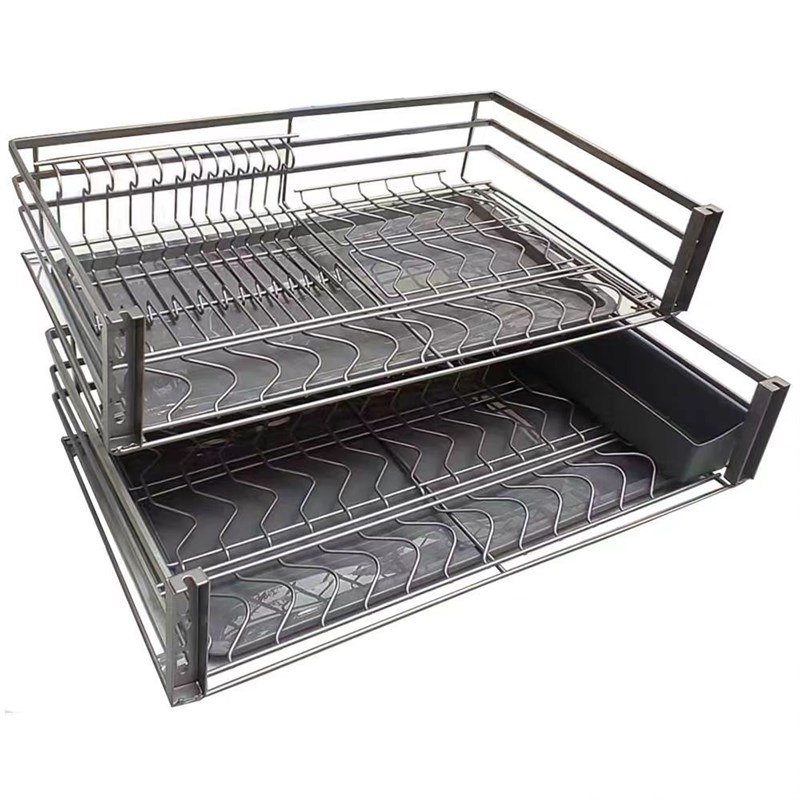 厨房橱柜拉篮抽屉不锈.钢双层碗碟
