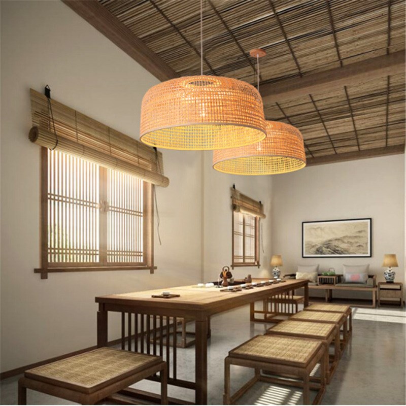 石家庄井陉矿区工程定制新中式火锅店竹艺灯中国风W手工竹艺吊灯