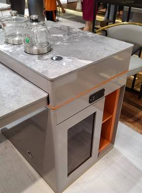 深现代茶桌岩板功茶桌UFE铁艺大理茶石茶台自动上水圳泡办公室夫