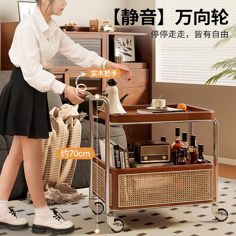 可移动边几小推车客厅沙发茶几新款D中古风实木厨房收纳置物架餐