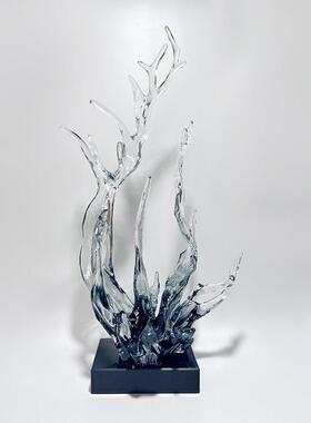 现代透明雕树脂WWI塑浪花摆件酒店玄关客厅轻电奢大堂品视柜装饰