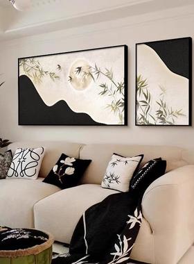 新中式客厅装饰发竹报画平两安沙HS-04270背景墙壁画轻奢高级感联