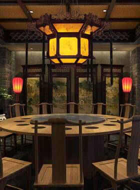 中式宫廷吊灯实别墅工程复式国楼餐厅木火锅店仿古82207羊皮灯典