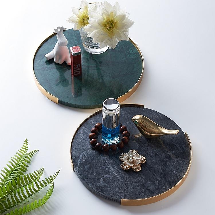 厂格家北欧风间金属底托ZLG台大理石摆水果甜品摆放盘样板展示盘